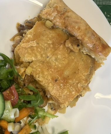Homemade pie and salad